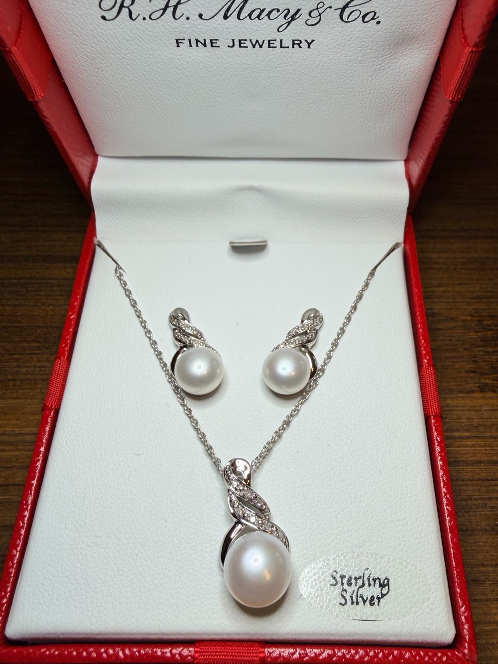 Macy's Sterling Silver Pearl Necklace and Earring Set - White